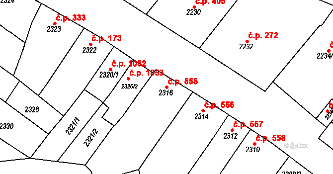 Pohořelice 555 na parcele st. 2316 v KÚ Pohořelice nad Jihlavou, Katastrální mapa
