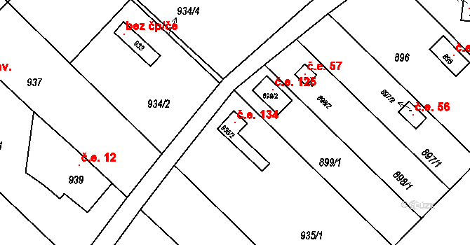 Velká Bystřice 134 na parcele st. 935/2 v KÚ Velká Bystřice, Katastrální mapa