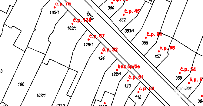 Rychlov 82, Bystřice pod Hostýnem na parcele st. 124 v KÚ Rychlov u Bystřice pod Hostýnem, Katastrální mapa