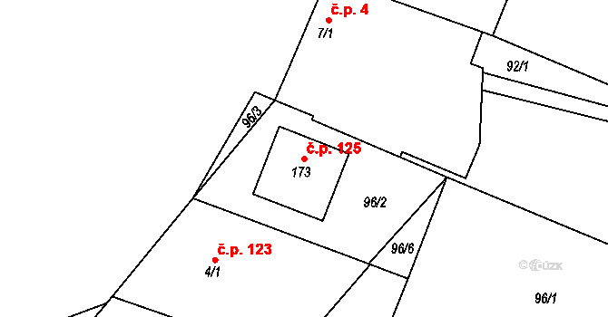 Hlinsko pod Hostýnem 125, Bystřice pod Hostýnem na parcele st. 173 v KÚ Hlinsko pod Hostýnem, Katastrální mapa