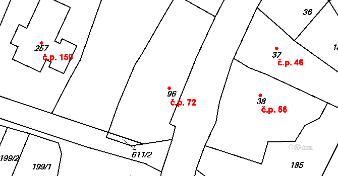 Tučapy 72, Holešov na parcele st. 96 v KÚ Tučapy u Holešova, Katastrální mapa