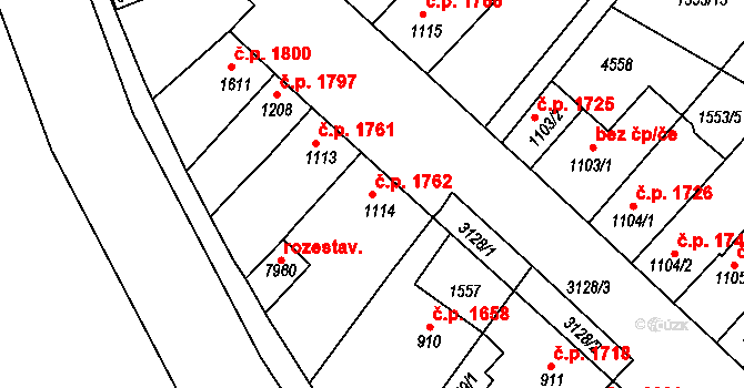 Kroměříž 1762 na parcele st. 1114 v KÚ Kroměříž, Katastrální mapa