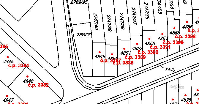 Kroměříž 3387 na parcele st. 4849 v KÚ Kroměříž, Katastrální mapa