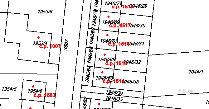 Holešov 1515 na parcele st. 1946/65 v KÚ Holešov, Katastrální mapa