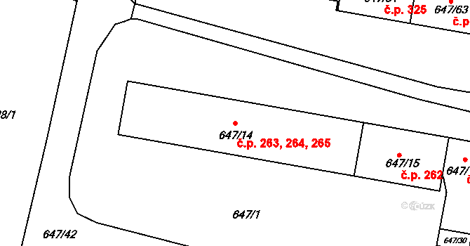 Hodonice 263,264,265 na parcele st. 647/14 v KÚ Hodonice, Katastrální mapa