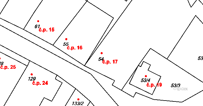 Kubšice 17 na parcele st. 54 v KÚ Kubšice, Katastrální mapa