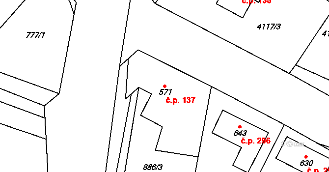Olbramovice 137 na parcele st. 571 v KÚ Olbramovice u Moravského Krumlova, Katastrální mapa