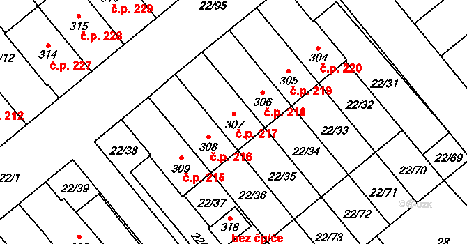 Opatovice 217 na parcele st. 307 v KÚ Opatovice u Hranic, Katastrální mapa