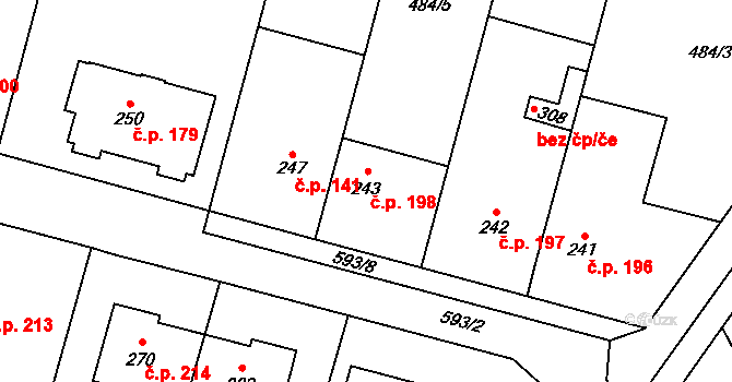 Vlkoš 198 na parcele st. 243 v KÚ Vlkoš u Přerova, Katastrální mapa