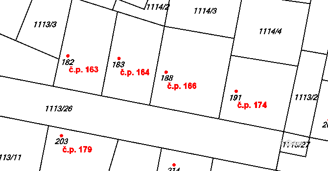 Jíkev 166 na parcele st. 188 v KÚ Jíkev, Katastrální mapa