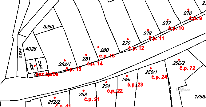 Tovačov II-Annín 13, Tovačov na parcele st. 280 v KÚ Tovačov, Katastrální mapa