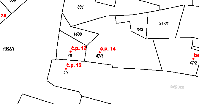 Polipsy 14, Čestín na parcele st. 47/1 v KÚ Polipsy, Katastrální mapa