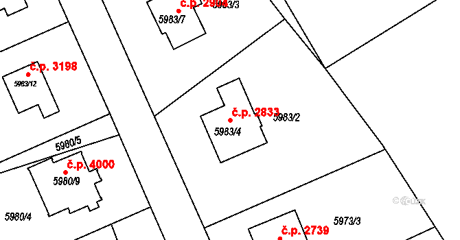 Mělník 2833 na parcele st. 5983/4 v KÚ Mělník, Katastrální mapa
