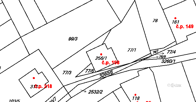 Olešnice 198 na parcele st. 256/1 v KÚ Olešnice u Trhových Svinů, Katastrální mapa