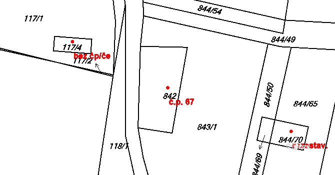 Srubec 67 na parcele st. 842 v KÚ Srubec, Katastrální mapa