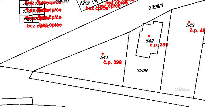 Toužim 398 na parcele st. 541 v KÚ Toužim, Katastrální mapa