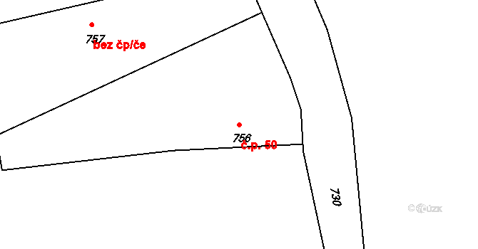 Drahelice 50, Nymburk na parcele st. 756 v KÚ Drahelice, Katastrální mapa