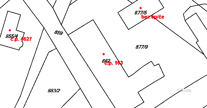 Rýnovice 163, Jablonec nad Nisou na parcele st. 882 v KÚ Rýnovice, Katastrální mapa