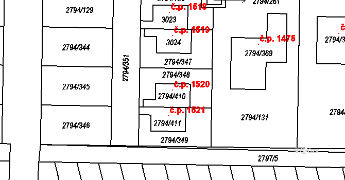 Mohelnice 1520 na parcele st. 2794/410 v KÚ Mohelnice, Katastrální mapa