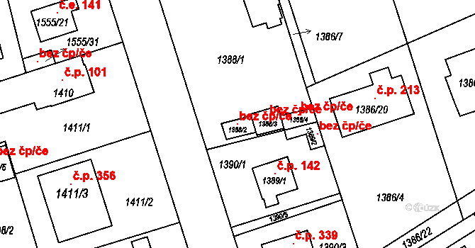 Jirny 121521451 na parcele st. 1388/2 v KÚ Jirny, Katastrální mapa