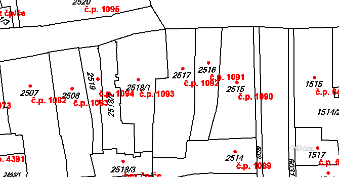 Jihlava 1092 na parcele st. 2517 v KÚ Jihlava, Katastrální mapa