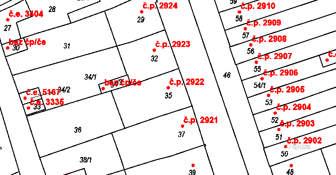 Helenín 2922, Jihlava na parcele st. 35 v KÚ Helenín, Katastrální mapa