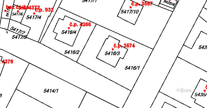 Jihlava 3574 na parcele st. 5416/3 v KÚ Jihlava, Katastrální mapa