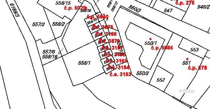 Jihlava 3165 na parcele st. 558/5 v KÚ Jihlava, Katastrální mapa