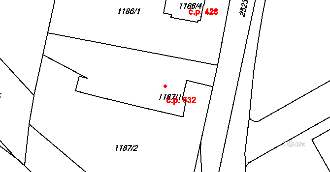Staré Město 632, Třinec na parcele st. 1187/1 v KÚ Třinec, Katastrální mapa