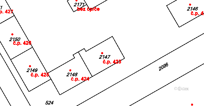 Lyžbice 423, Třinec na parcele st. 2147 v KÚ Lyžbice, Katastrální mapa