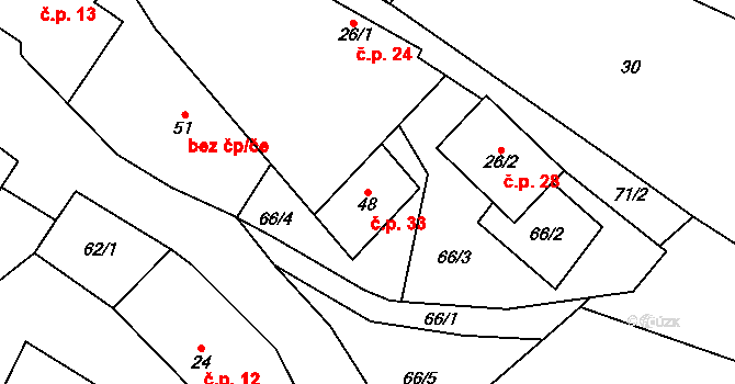 Drahotice 33, Chocnějovice na parcele st. 48 v KÚ Drahotice, Katastrální mapa