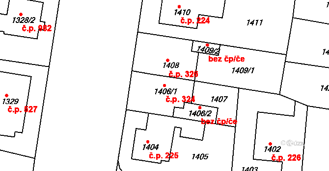 Roztoky 324 na parcele st. 1406/1 v KÚ Roztoky u Prahy, Katastrální mapa