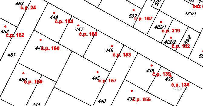 Kačice 153 na parcele st. 446 v KÚ Kačice, Katastrální mapa
