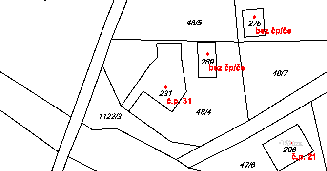 Zahrady 31, Krásná Lípa na parcele st. 231 v KÚ Zahrady, Katastrální mapa