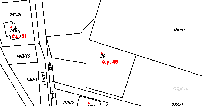 Neratov 45 na parcele st. 29 v KÚ Neratov, Katastrální mapa