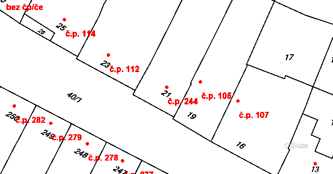 Těmice 244 na parcele st. 21 v KÚ Těmice u Hodonína, Katastrální mapa