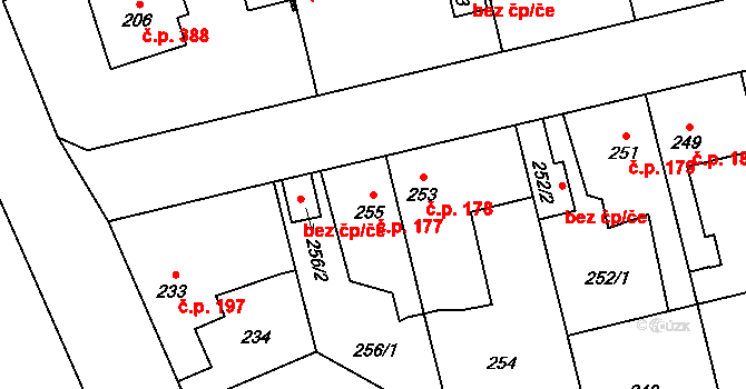 Hřebeč 177 na parcele st. 255 v KÚ Hřebeč, Katastrální mapa