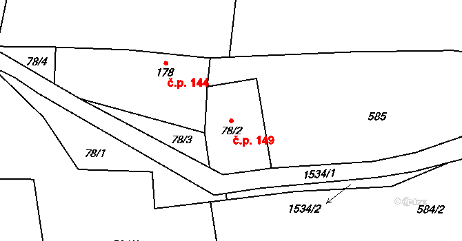 Rychaltice 149, Hukvaldy na parcele st. 78/2 v KÚ Rychaltice, Katastrální mapa