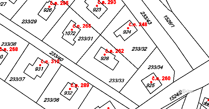 Zlenice 262, Lštění na parcele st. 928 v KÚ Lštění, Katastrální mapa