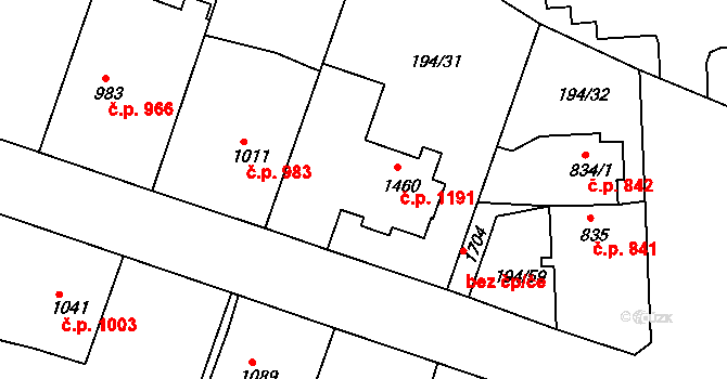 Český Brod 1191 na parcele st. 1460 v KÚ Český Brod, Katastrální mapa