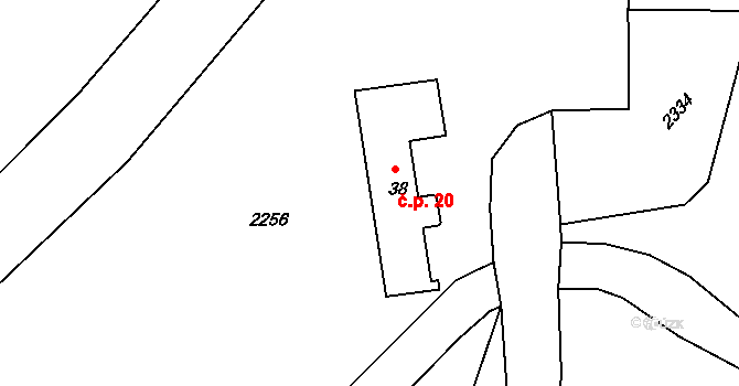 Lhota 20, Číměř na parcele st. 38 v KÚ Lhota u Sedla, Katastrální mapa