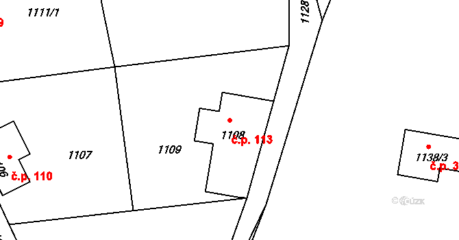 Donín 113, Hrádek nad Nisou na parcele st. 1108 v KÚ Donín u Hrádku nad Nisou, Katastrální mapa