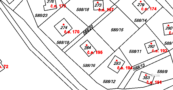 Stradonice 195, Nižbor na parcele st. 284 v KÚ Stradonice u Nižboru, Katastrální mapa