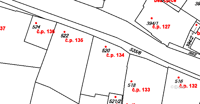 Kosmonosy 134 na parcele st. 520 v KÚ Kosmonosy, Katastrální mapa