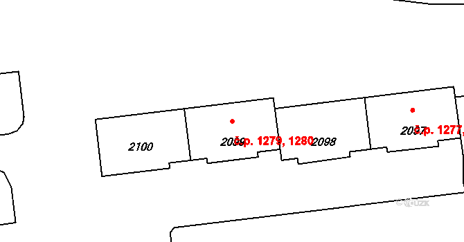 Stříbro 1279,1280 na parcele st. 2099 v KÚ Stříbro, Katastrální mapa