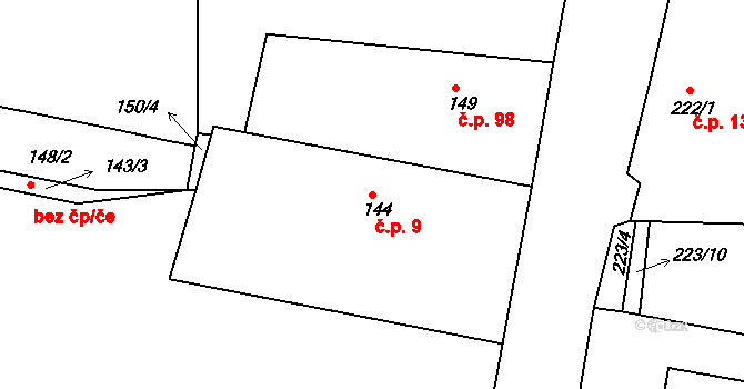 Kosice 9 na parcele st. 144 v KÚ Kosice, Katastrální mapa