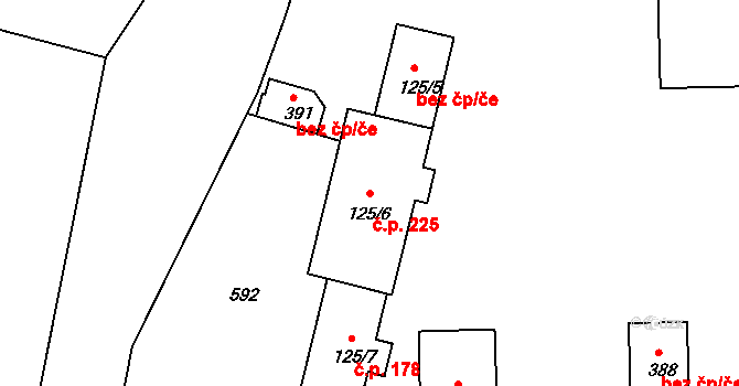 Předměřice nad Labem 225 na parcele st. 125/6 v KÚ Předměřice nad Labem, Katastrální mapa