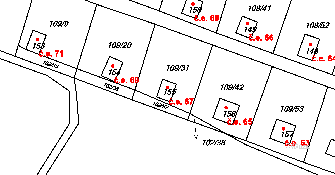 Stěžírky 67, Stěžery na parcele st. 155 v KÚ Stěžírky, Katastrální mapa