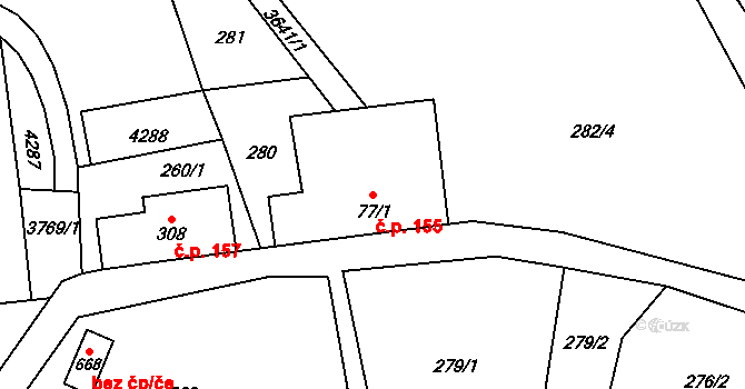 Boršov 155, Moravská Třebová na parcele st. 77/1 v KÚ Boršov u Moravské Třebové, Katastrální mapa