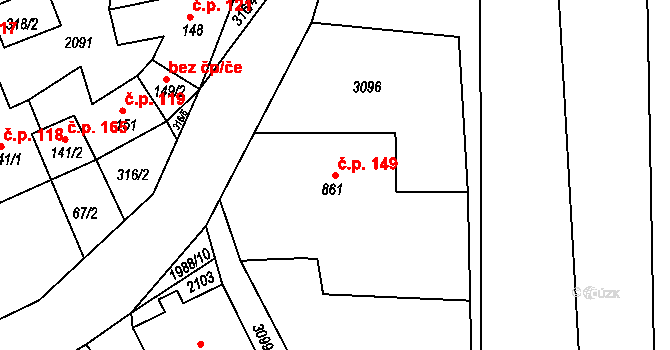 Dolní Předměstí 149, Polička na parcele st. 861 v KÚ Polička, Katastrální mapa